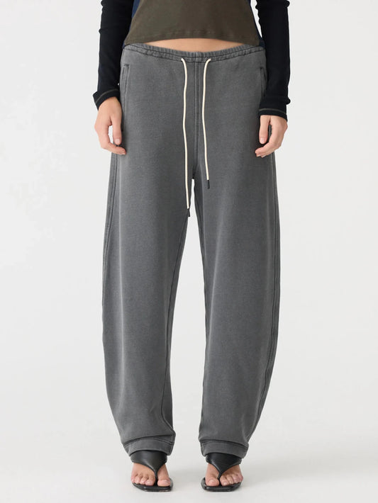 bassike | Washed Black Fleece Barrel Leg Trackpant | Palm Boutique