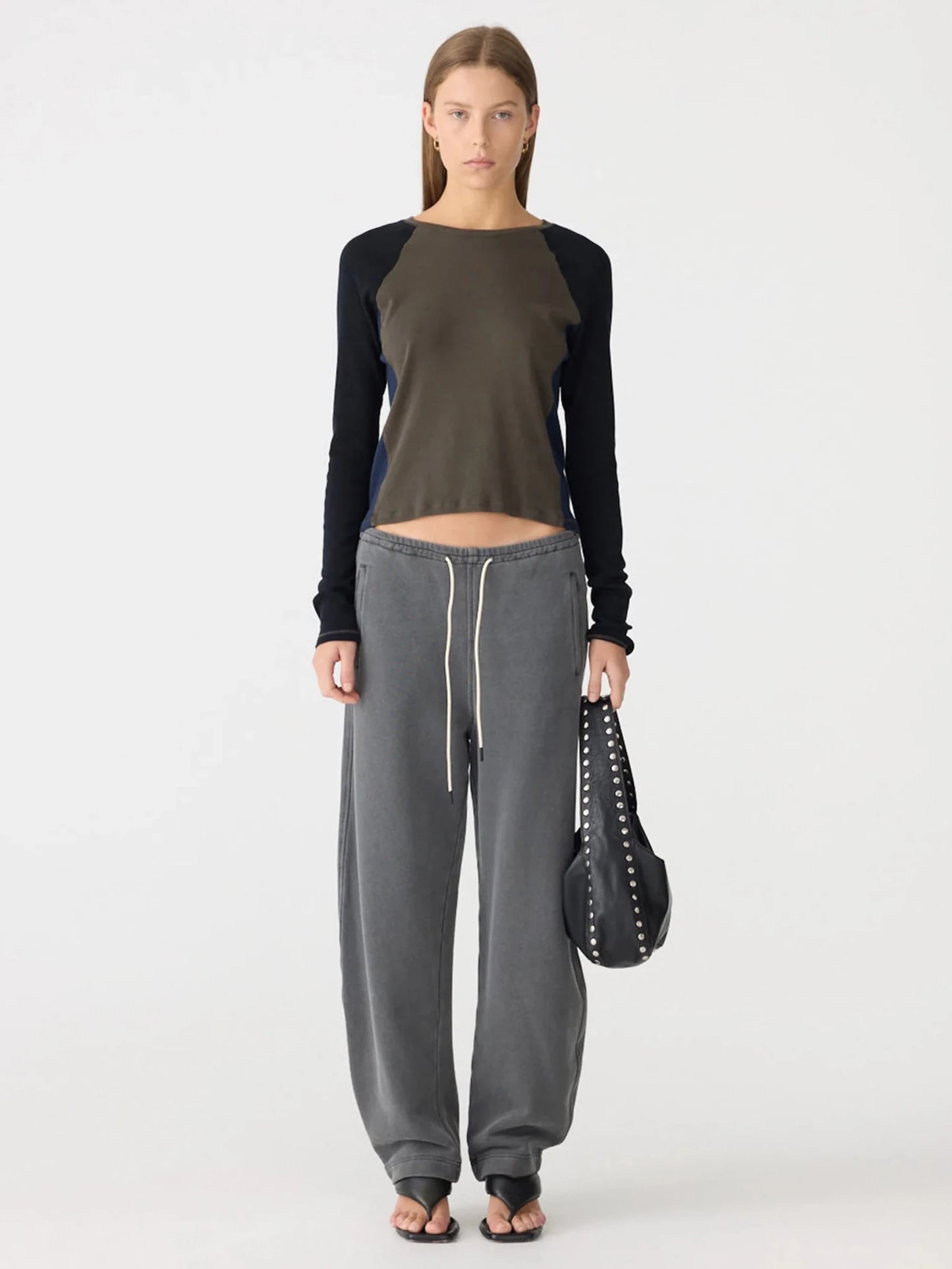 bassike | Washed Black Fleece Barrel Leg Trackpant | Palm Boutique