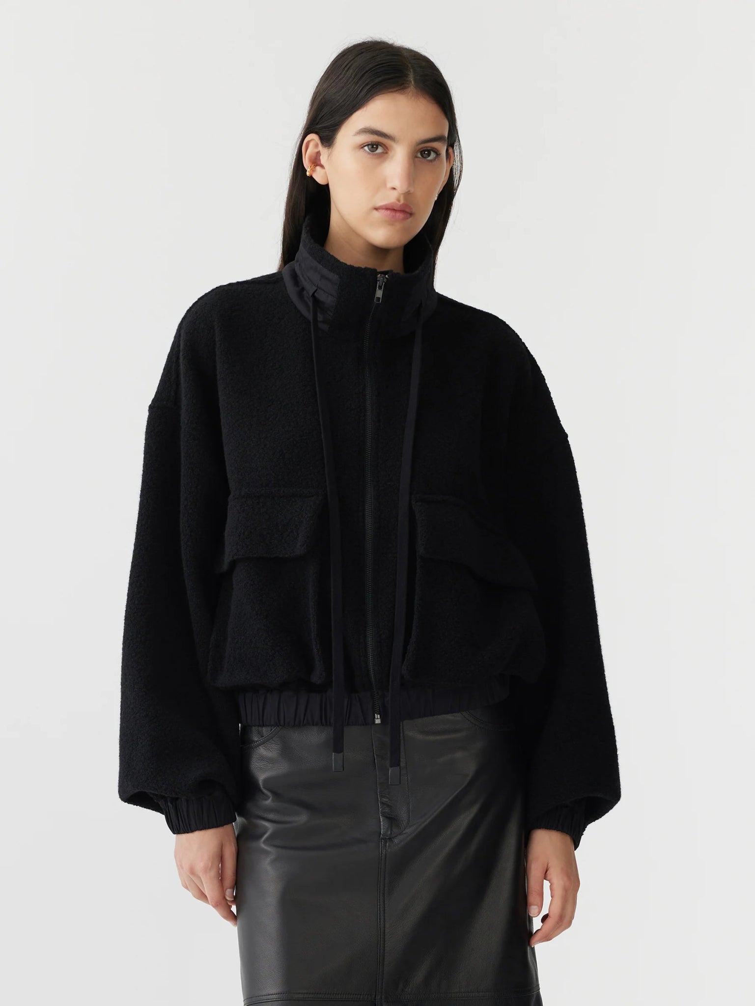 bassike | Woollen Zip Front Jacket | Black | Palm Boutique