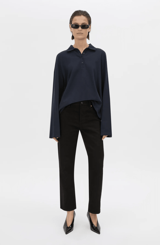 Camilla and Marc | Moreno Long Sleeve Polo Top | Navy | Palm Boutique