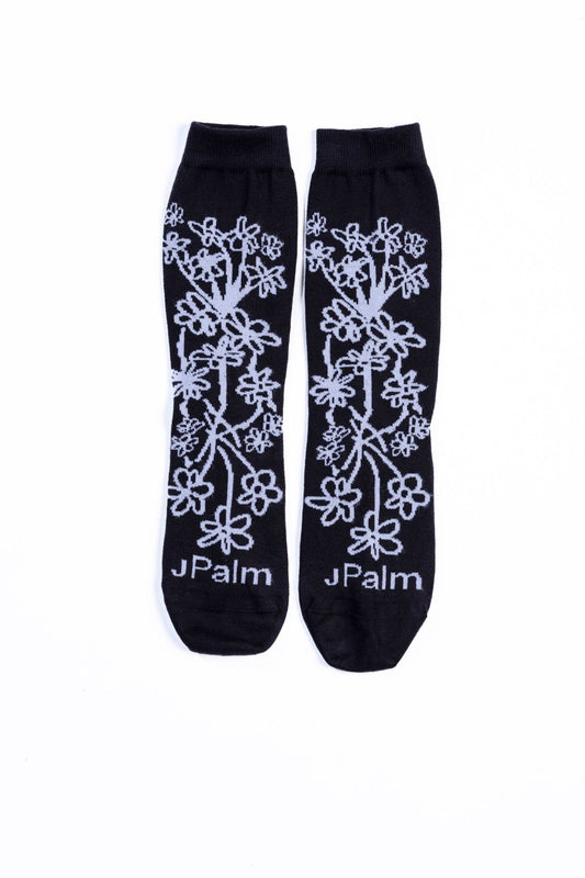 JPALM | Floral Crew Sock | Black/White | Palm Boutique
