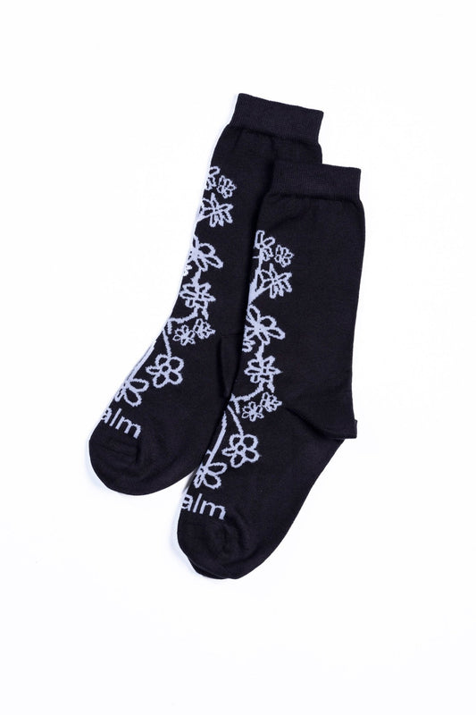 JPALM | Floral Crew Sock | Black/White | Palm Boutique