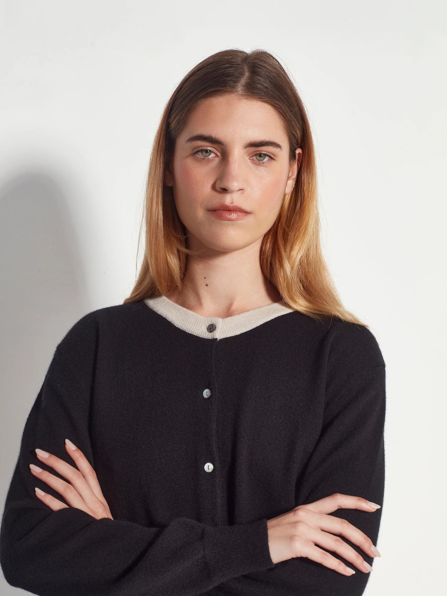 Juliette Hogan | Contrast Twin Cashmere Cardi | Oreo | Palm Boutique