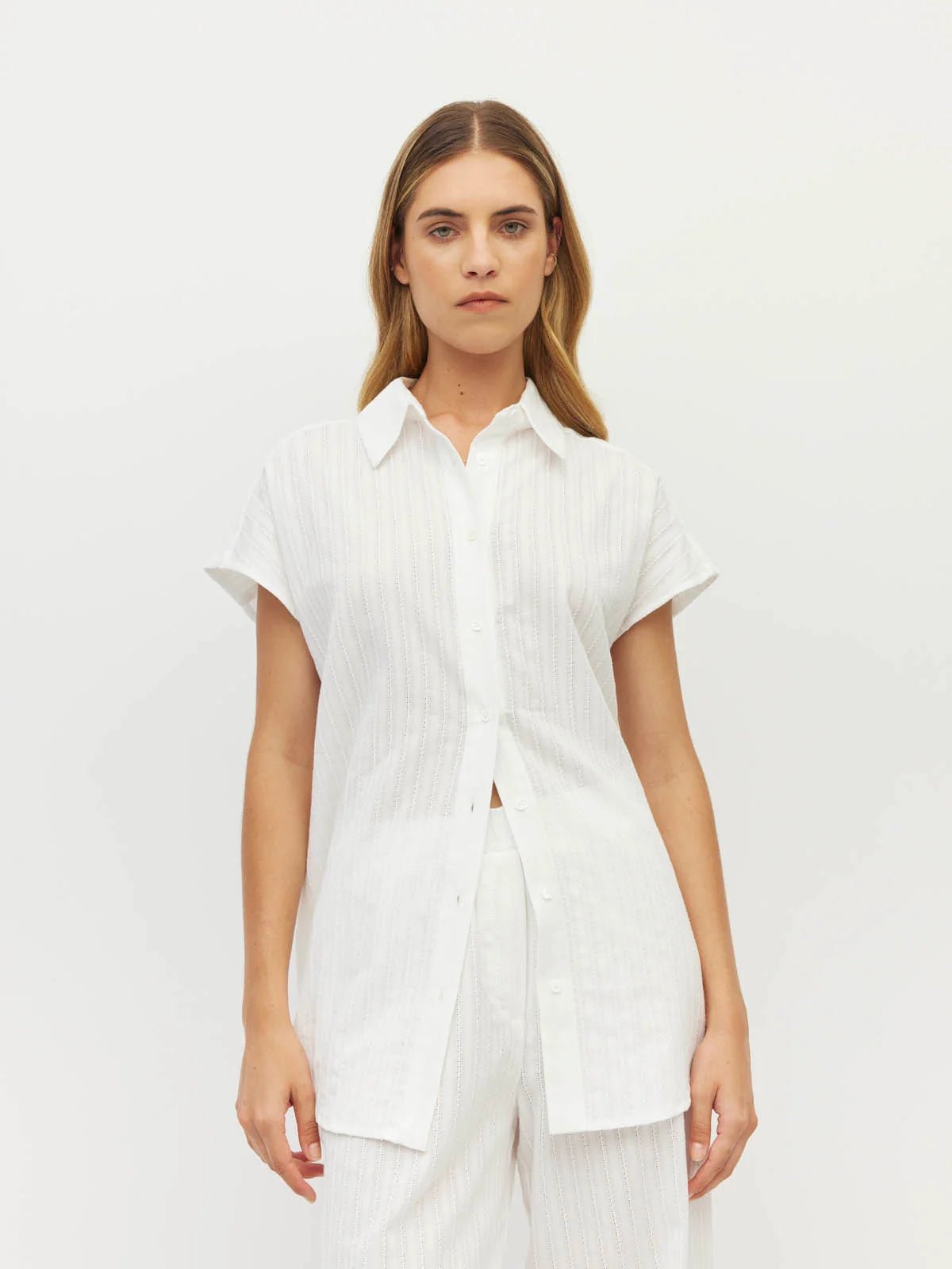 Juliette Hogan | Eleanor Shirt (Soft Stripe Broderie) | White | Palm Boutique