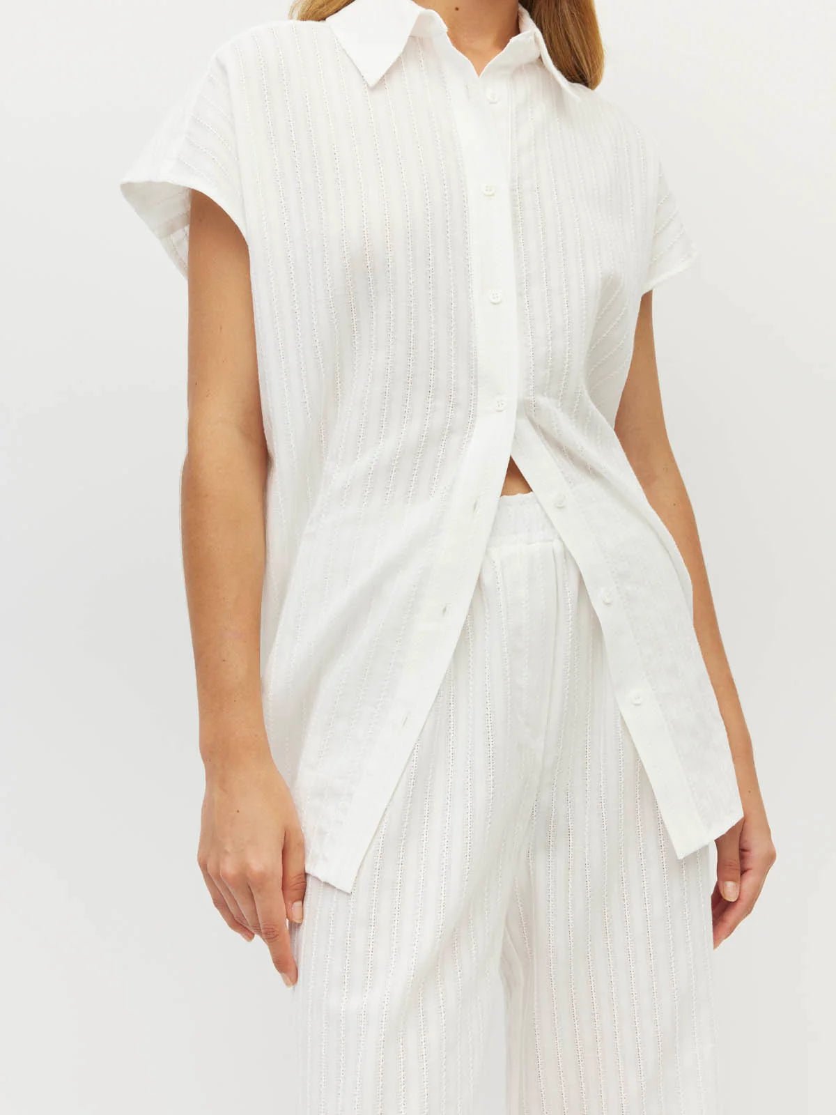 Juliette Hogan | Eleanor Shirt (Soft Stripe Broderie) | White | Palm Boutique