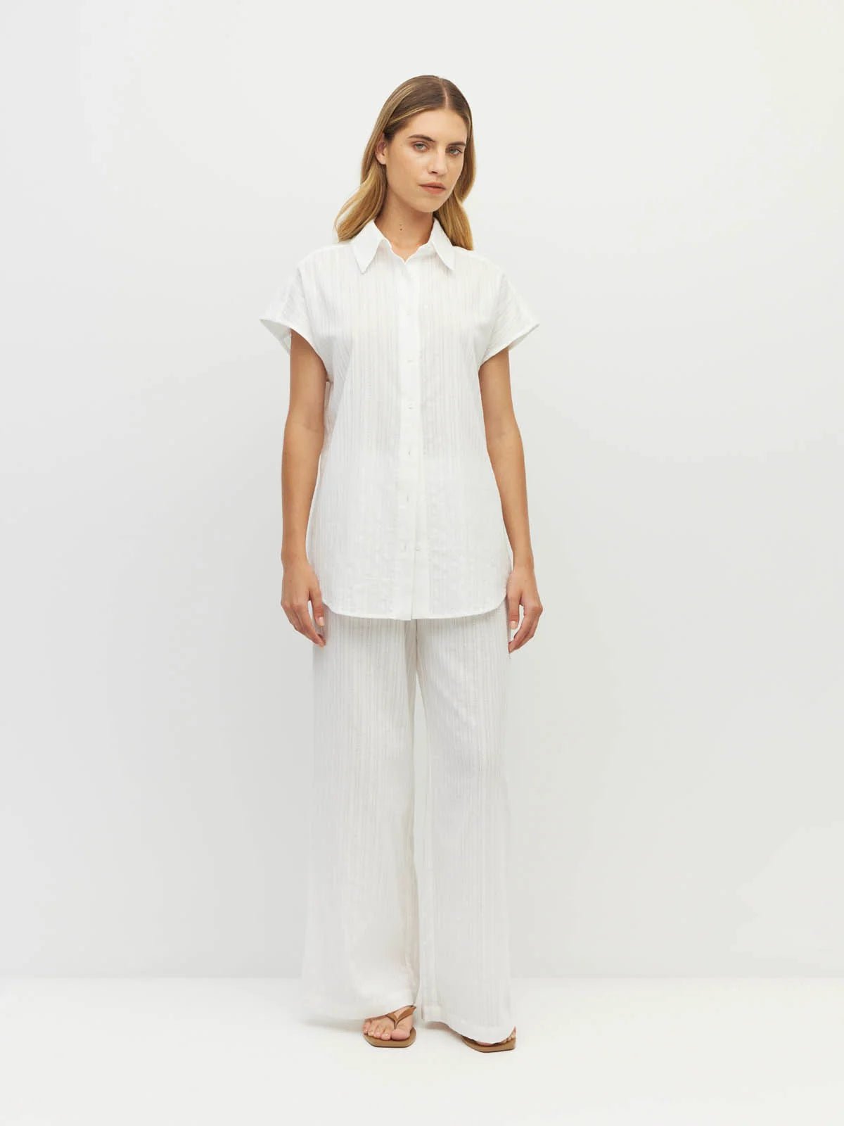 Juliette Hogan | Eleanor Shirt (Soft Stripe Broderie) | White | Palm Boutique