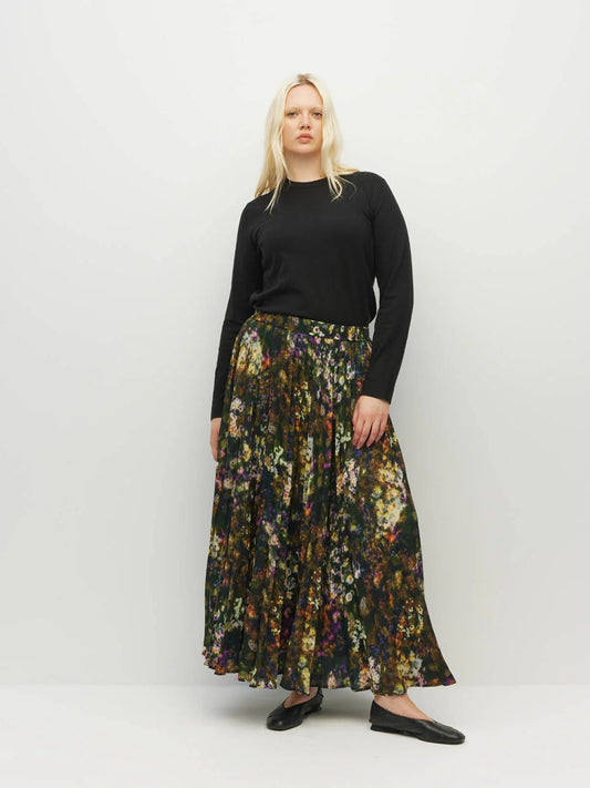 Juliette Hogan | Evelyn Pleat Skirt (Midnight Meadow) | Firefly Floral | Palm Boutique