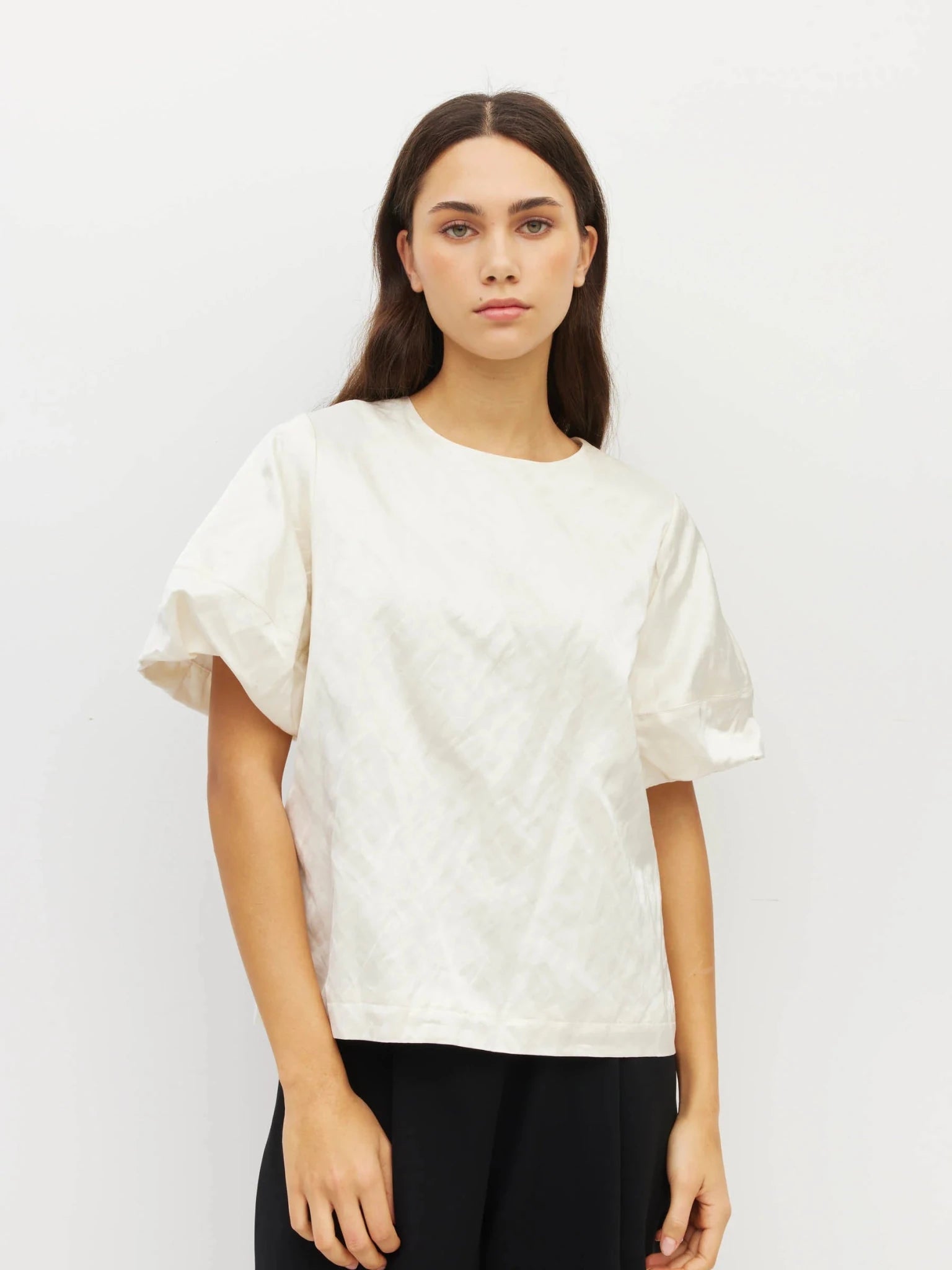 Juliette Hogan | Loro Top (Sculptural Satin) | Antique Pearl | Palm Boutique
