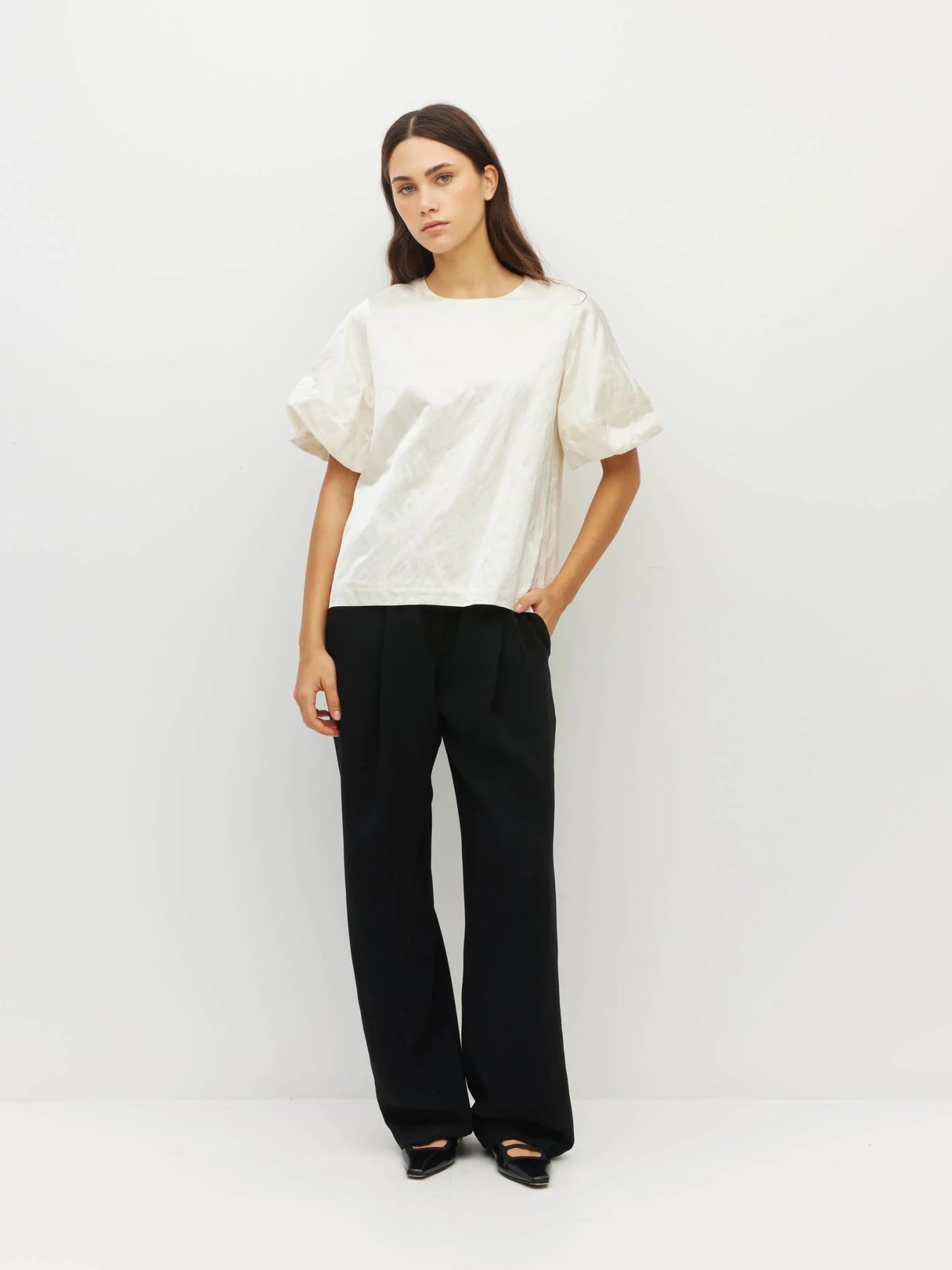 Juliette Hogan | Loro Top (Sculptural Satin) | Antique Pearl | Palm Boutique