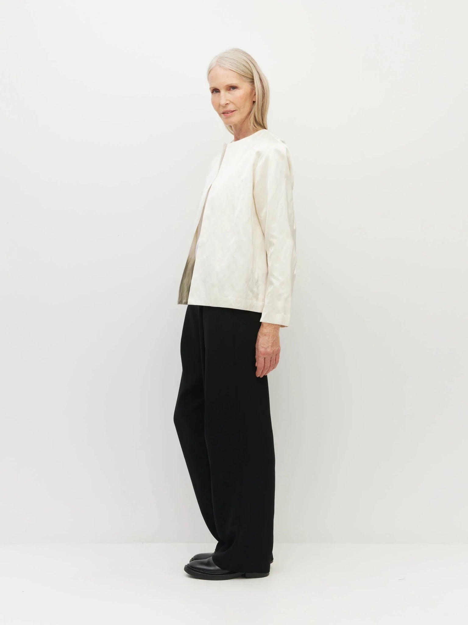Juliette Hogan | Swing Jacket (Sculptural Satin) | Antique Pearl | Palm Boutique