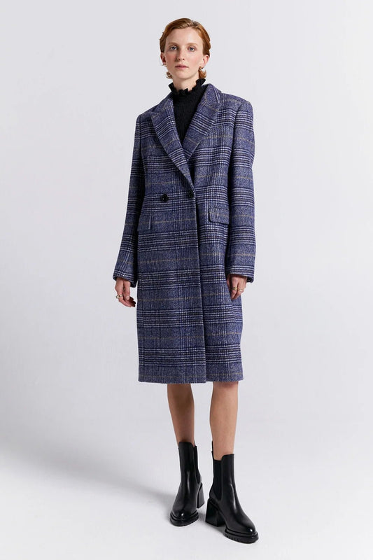 Karen Walker | Acreage Double Breasted Coat | Plaid Wool Navy | Palm Boutique