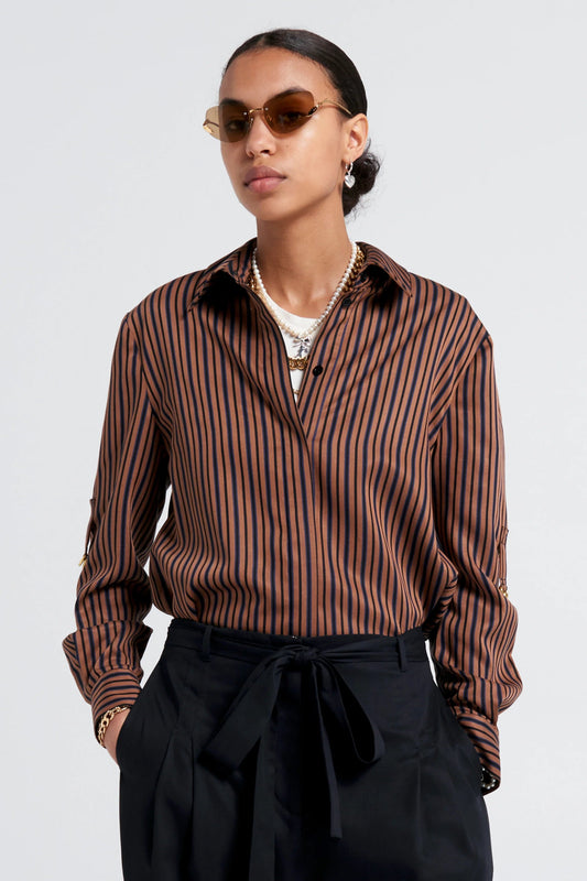 Karen Walker | Avenue Shirt | Brown Multi Stripe | Palm Boutique