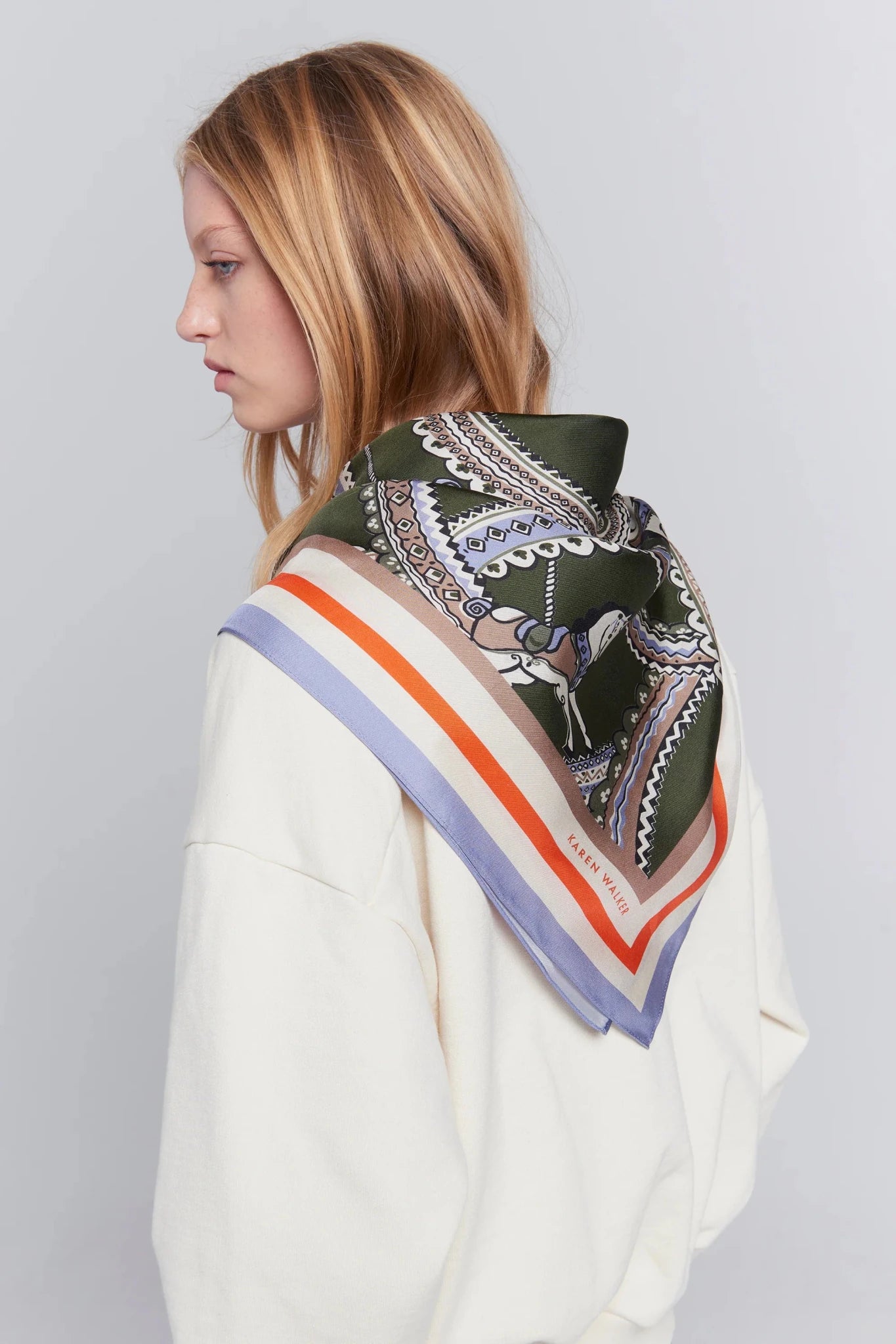 Karen Walker | Carousel Classic Silk Scarf | Olive Multi | Palm Boutique