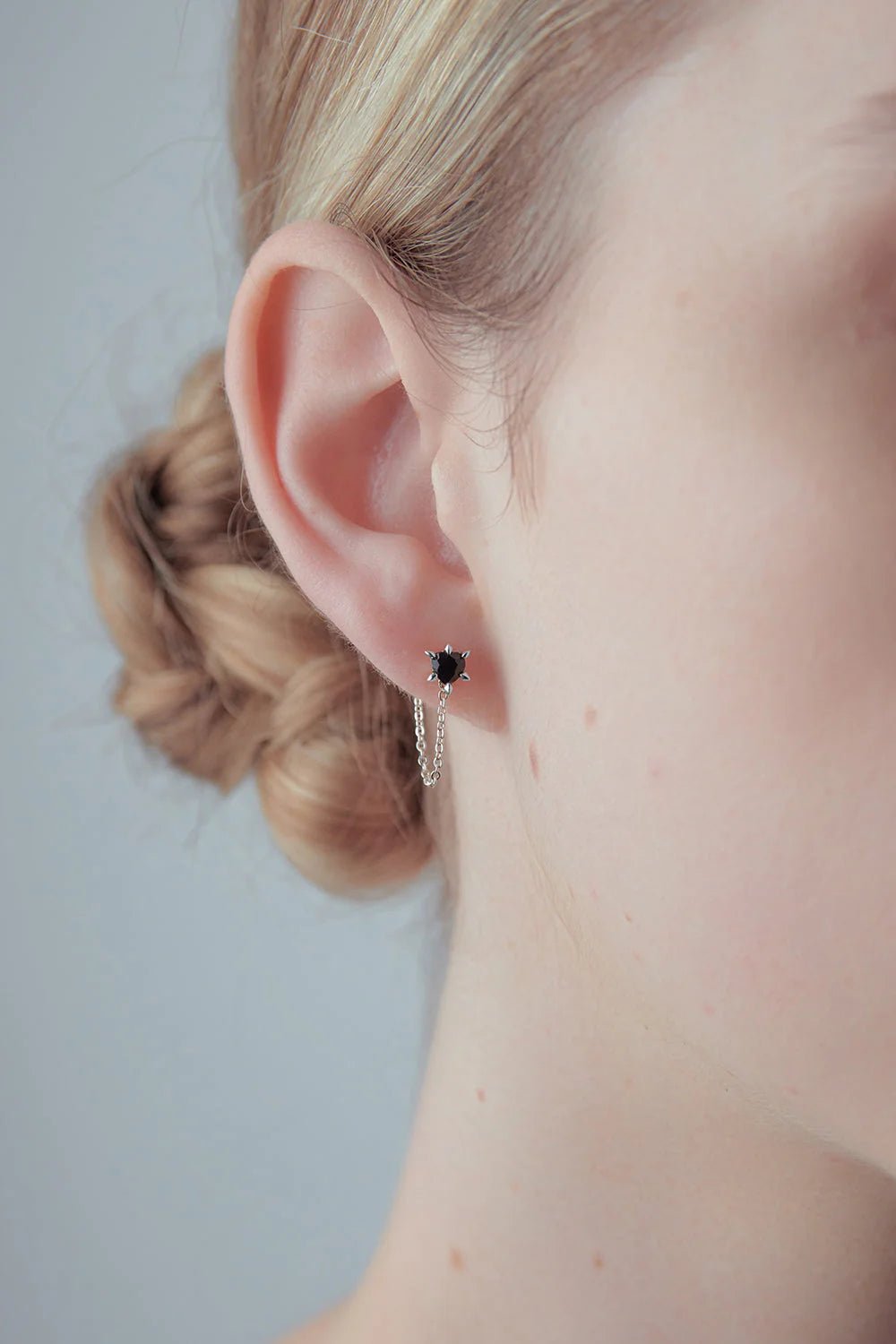 Karen Walker | Cupid's Heart & Chain Studs | Silver Onyx | Palm Boutique