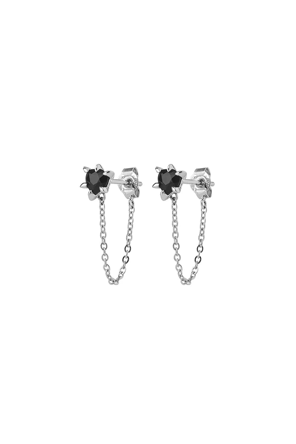 Karen Walker | Cupid's Heart & Chain Studs | Silver Onyx | Palm Boutique