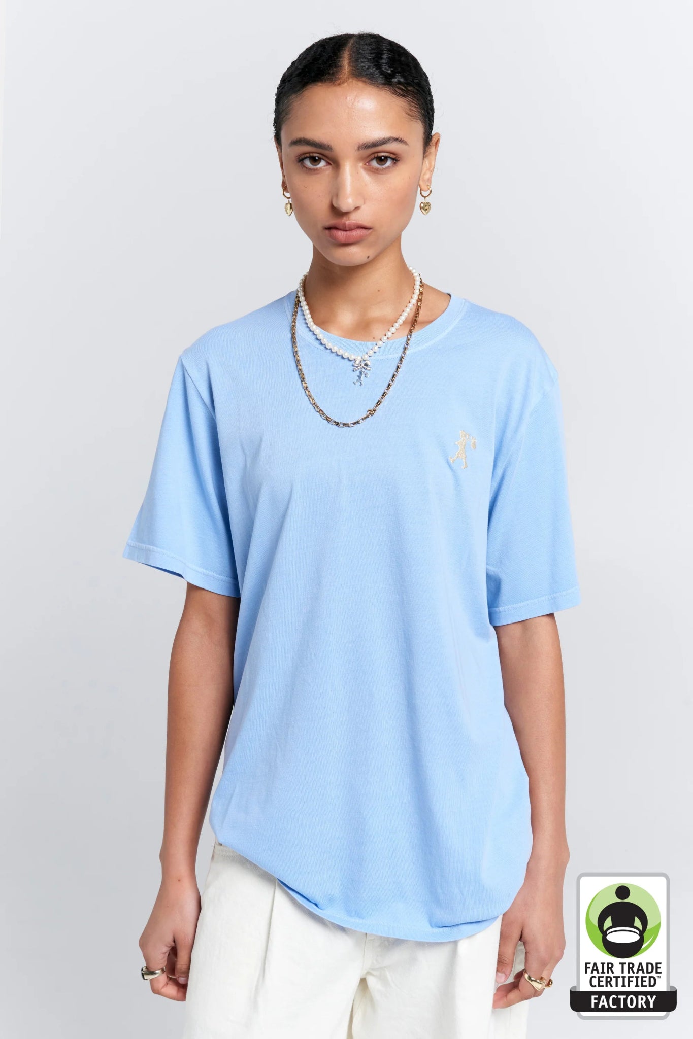 Karen Walker | Embroidered Runaway Girl Classic T-Shirt | Blue | Palm Boutique