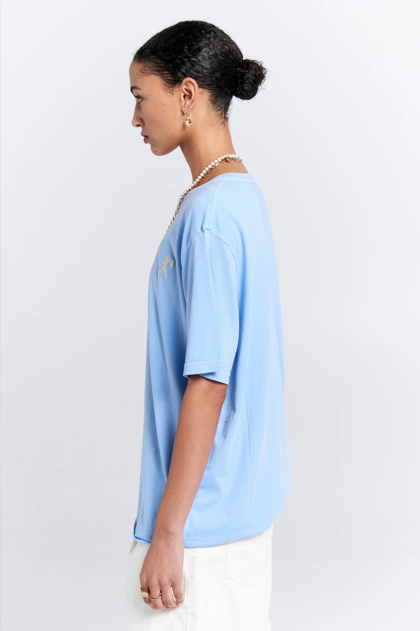 Karen Walker | Embroidered Runaway Girl Classic T-Shirt | Blue | Palm Boutique