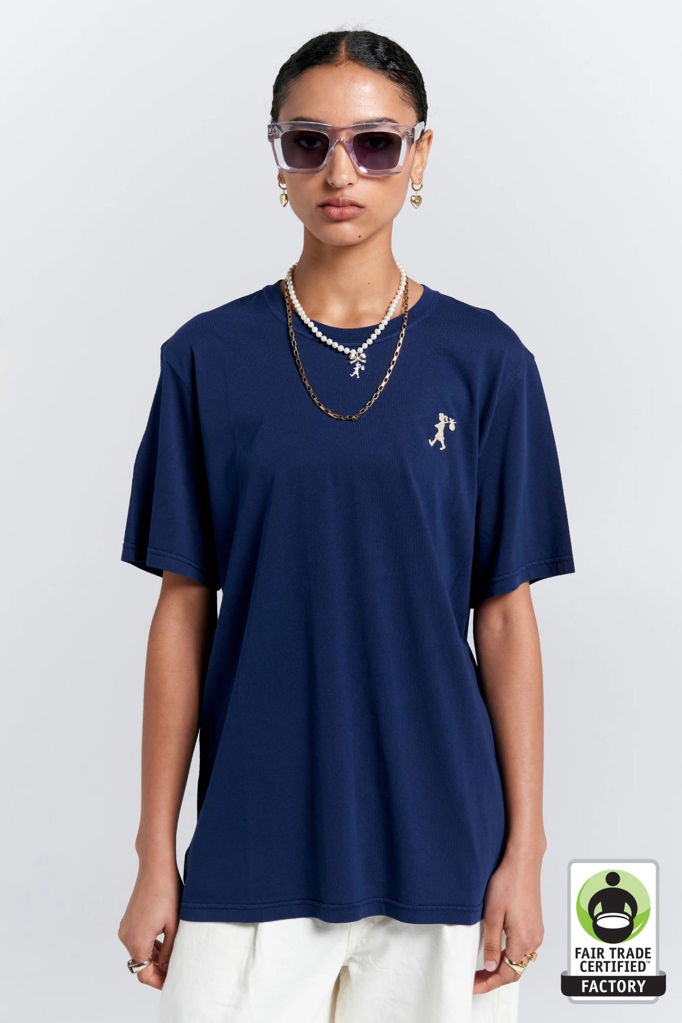 Karen Walker | Embroidered Runaway Girl Classic T-Shirt | Navy | Palm Boutique