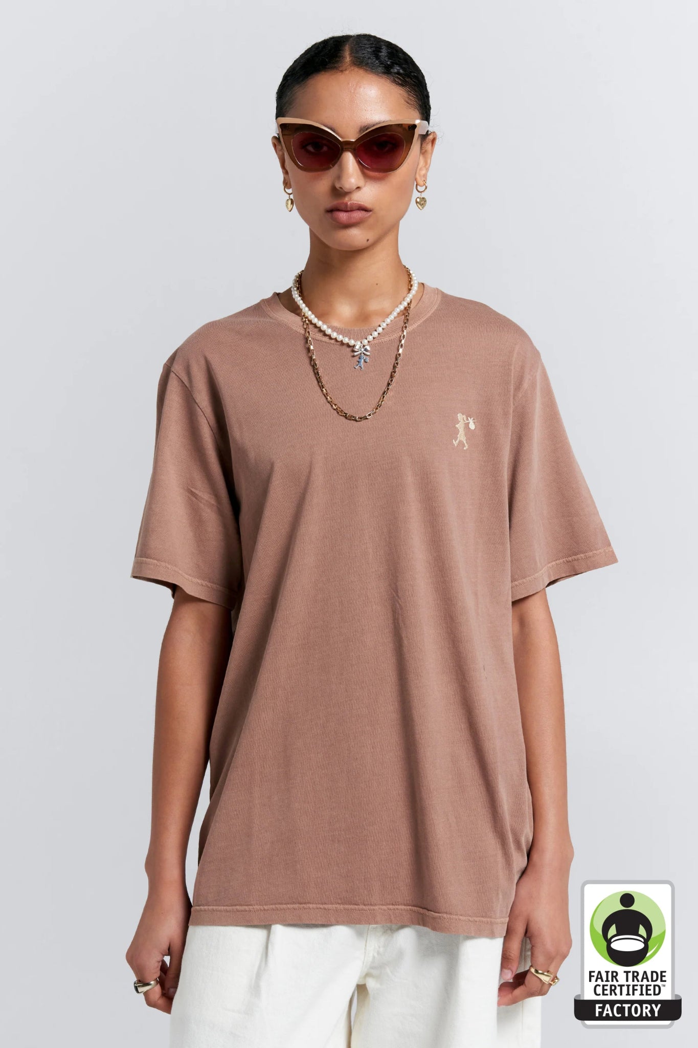 Karen Walker | Embroidered Runaway Girl Classic T-Shirt | Taupe | Palm Boutique