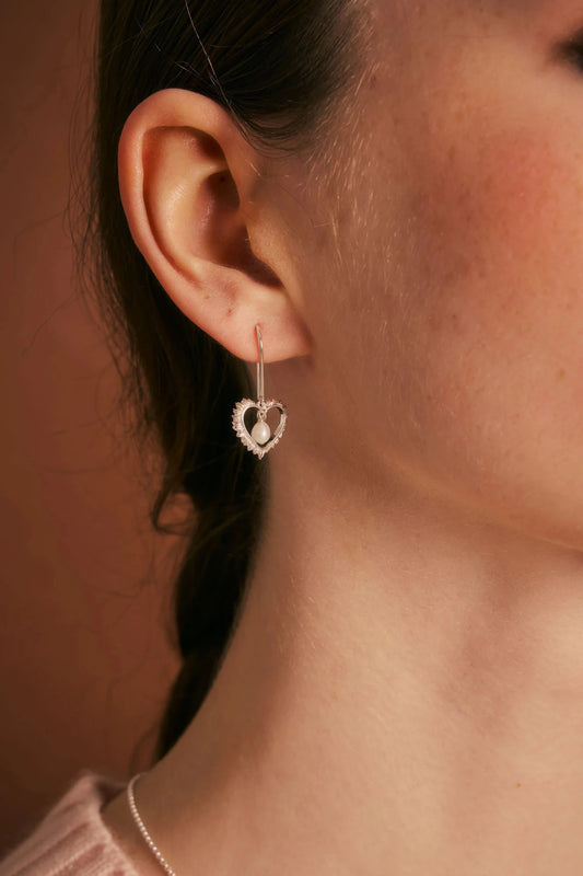 Karen Walker | Flaming Heart Pearl Drop Earrings | Stirling Silver | Palm Boutique