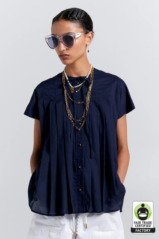 Karen Walker | Furrow Sleeveless Shirt | Navy | Palm Boutique