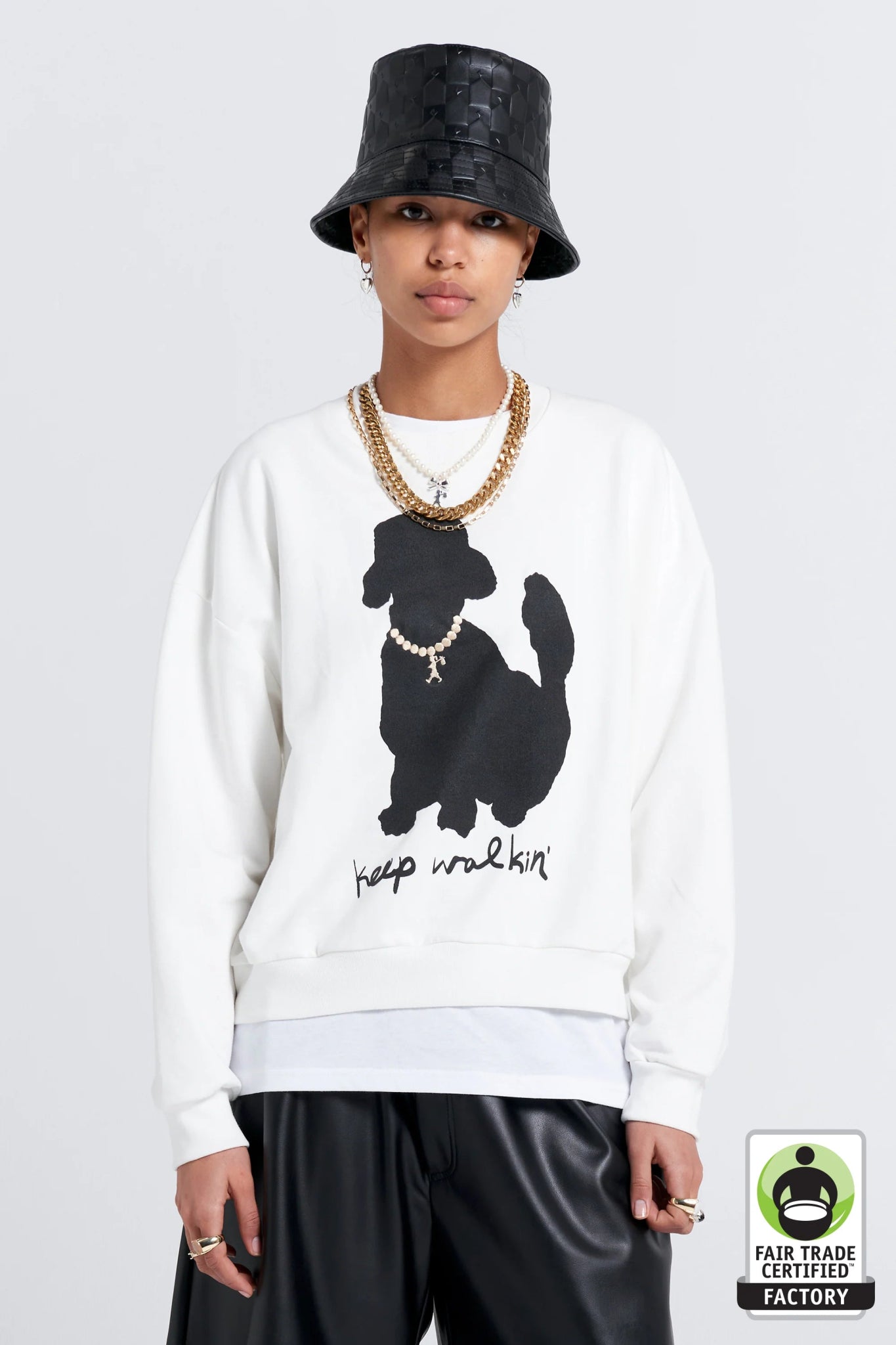 Karen Walker | Keep Walkin' Organic Cotton Crewneck Sweatshirt | Off - White | Palm Boutique