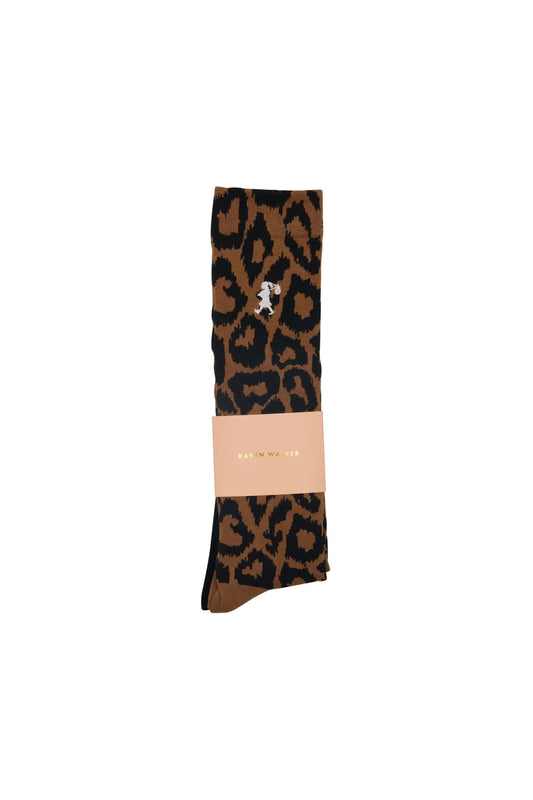 Karen Walker | Leopard Kneehigh Socks 2 Pack | Black Tan | Palm Boutique