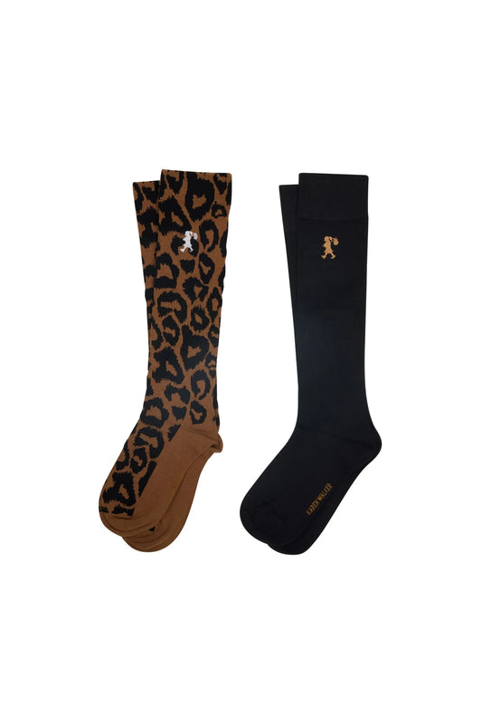 Karen Walker | Leopard Kneehigh Socks 2 Pack | Black Tan | Palm Boutique