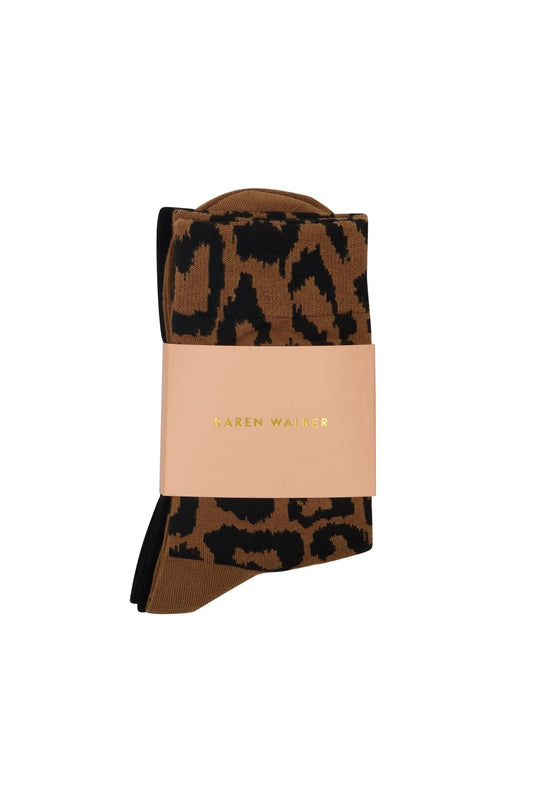 Karen Walker | Leopard Socks 2 Pack | Black Tan | Palm Boutique