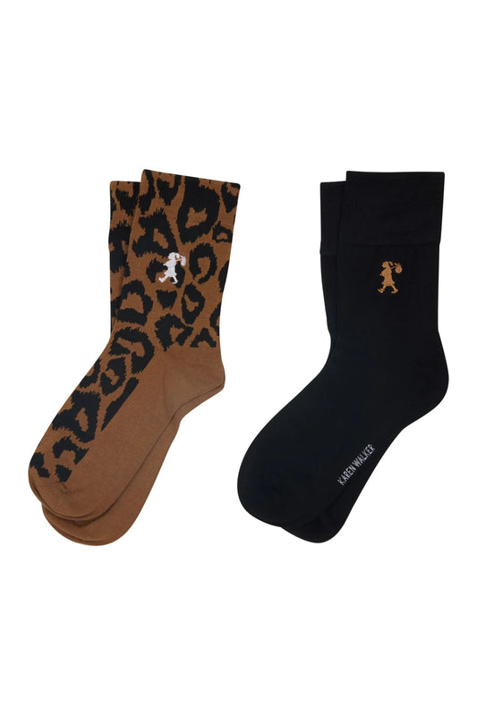 Karen Walker | Leopard Socks 2 Pack | Black Tan | Palm Boutique