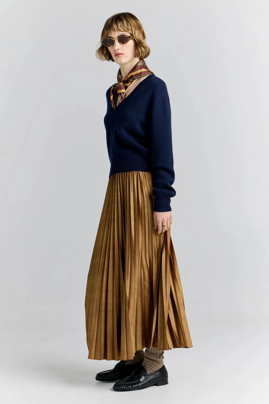 Karen Walker | Metallic Sunray Pleated Skirt | Antique Gold | Palm Boutique
