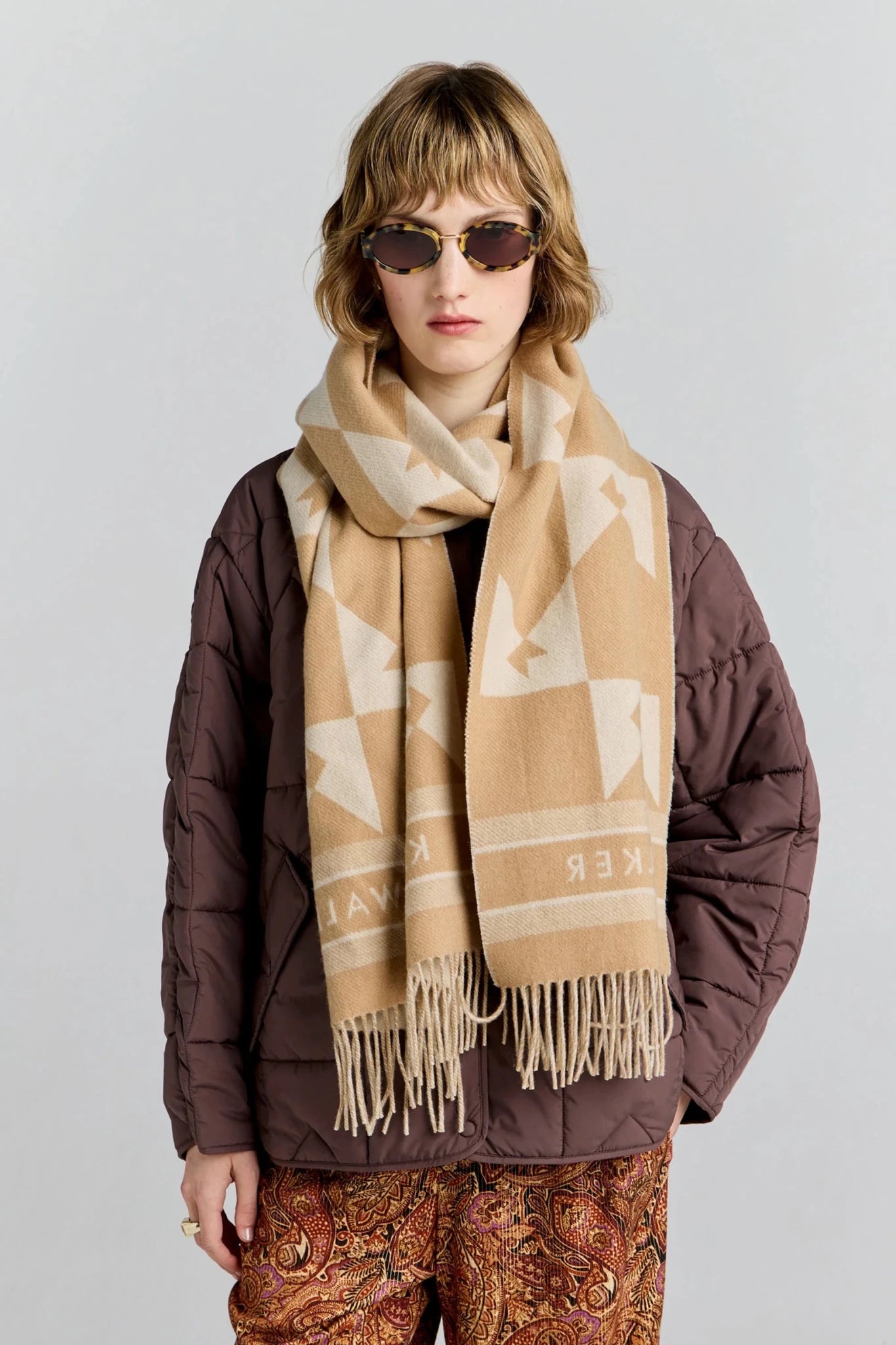 Karen Walker | Monogram Jacquard Scarf | Cream/Tan | Palm Boutique