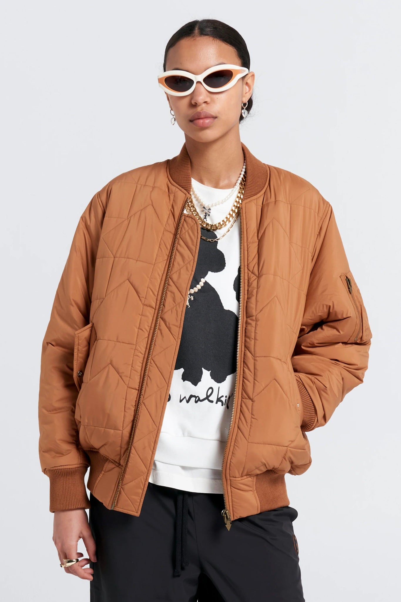 Karen Walker | Quilted Bomber Jacket | Dark Tan | Palm Boutique