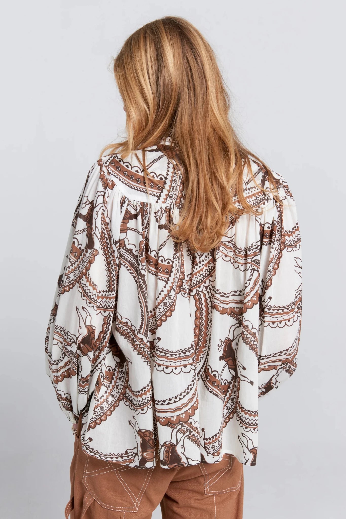 Karen Walker | Reining Bow Blouse | Cream Multi | Palm Boutique