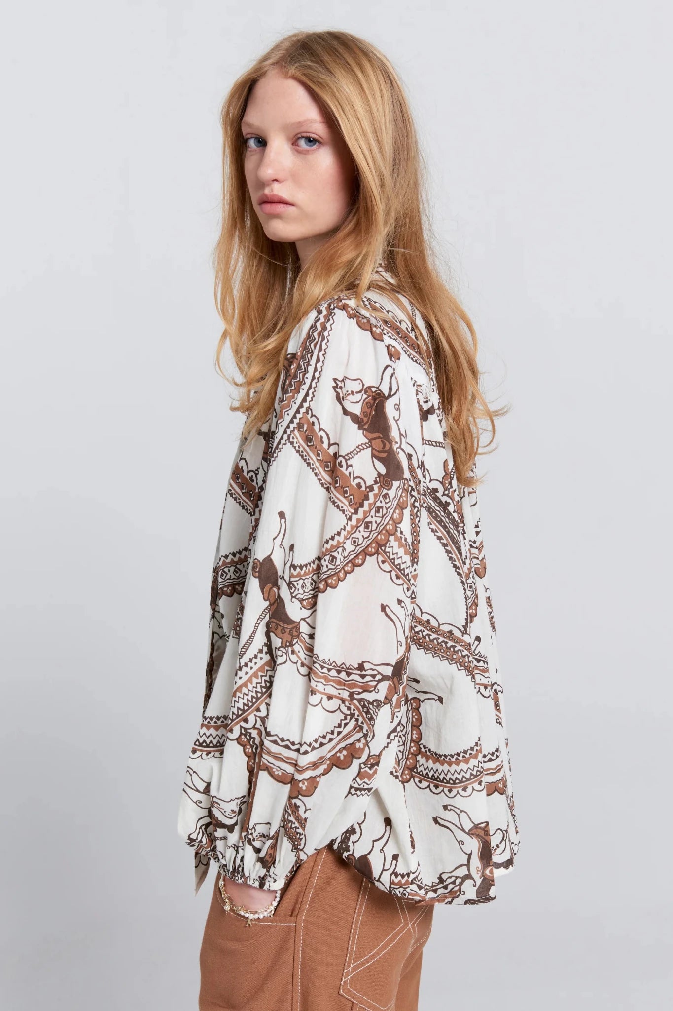Karen Walker | Reining Bow Blouse | Cream Multi | Palm Boutique