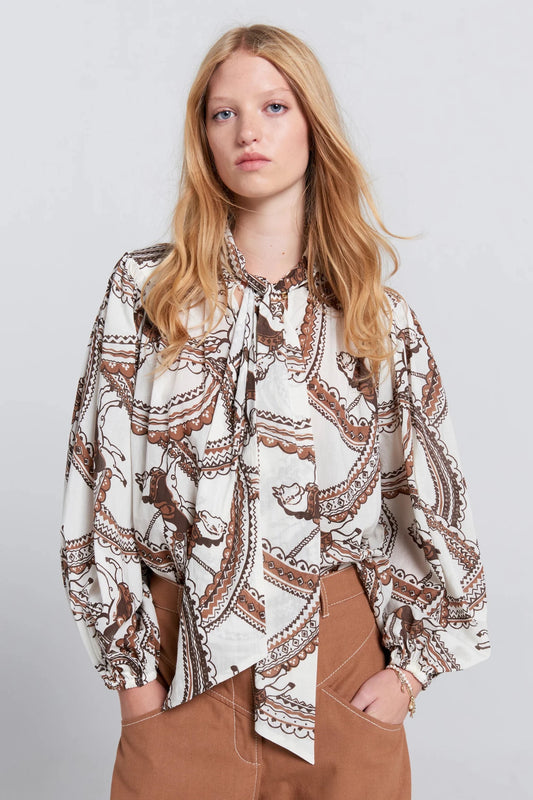 Karen Walker | Reining Bow Blouse | Cream Multi | Palm Boutique