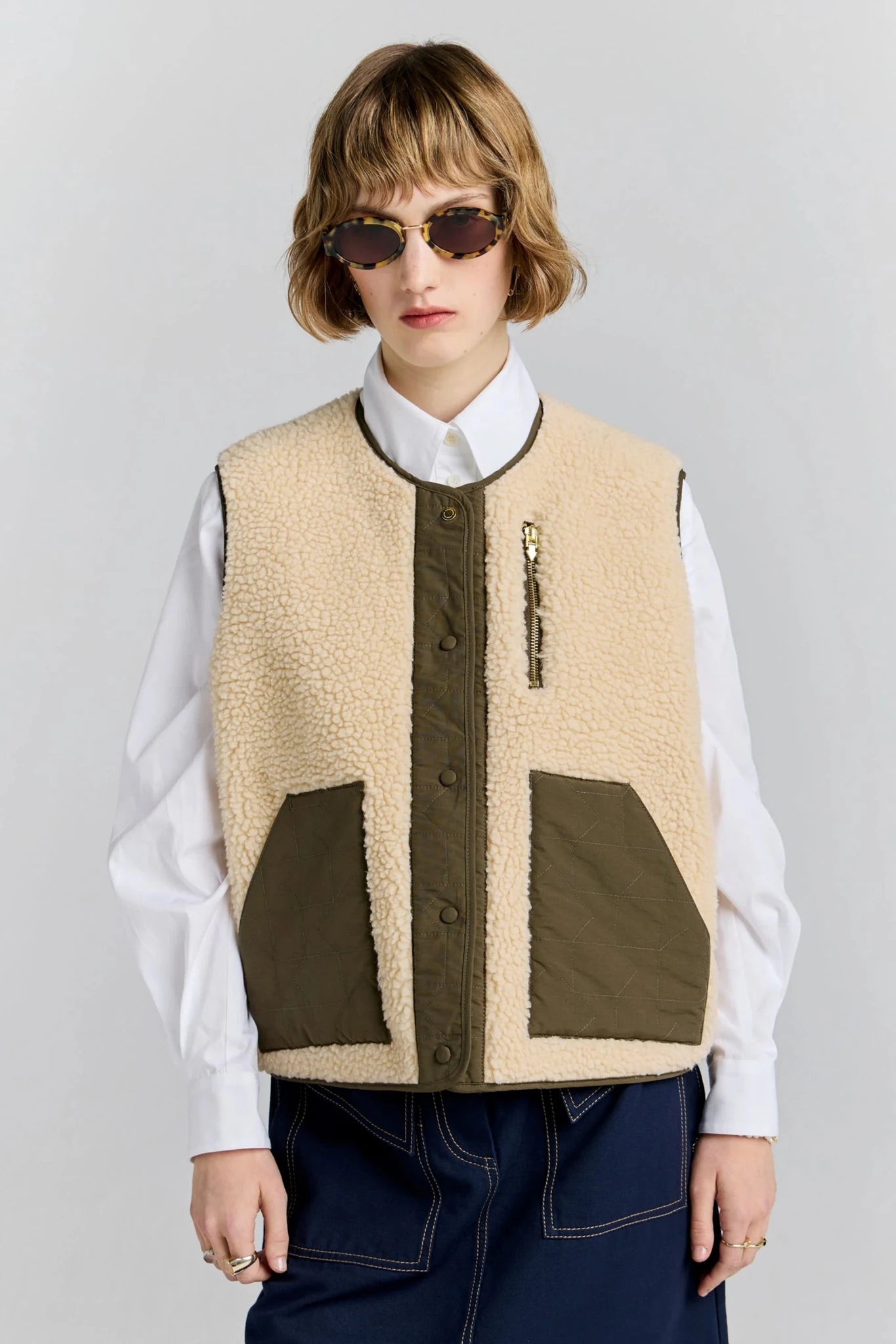 Karen Walker | Rider Vest | Natural /Olive | Palm Boutique