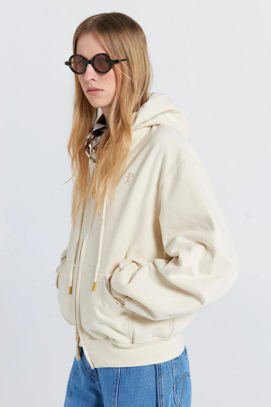Karen Walker | Rocking Horse Cropped Oversize Hoodie | Ecru/Mocha | Palm Boutique