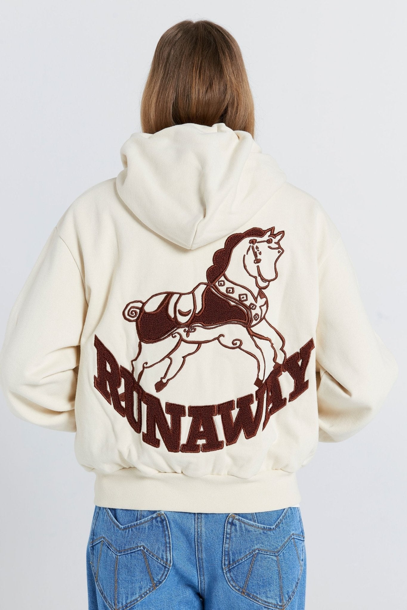Karen Walker | Rocking Horse Cropped Oversize Hoodie | Ecru/Mocha | Palm Boutique