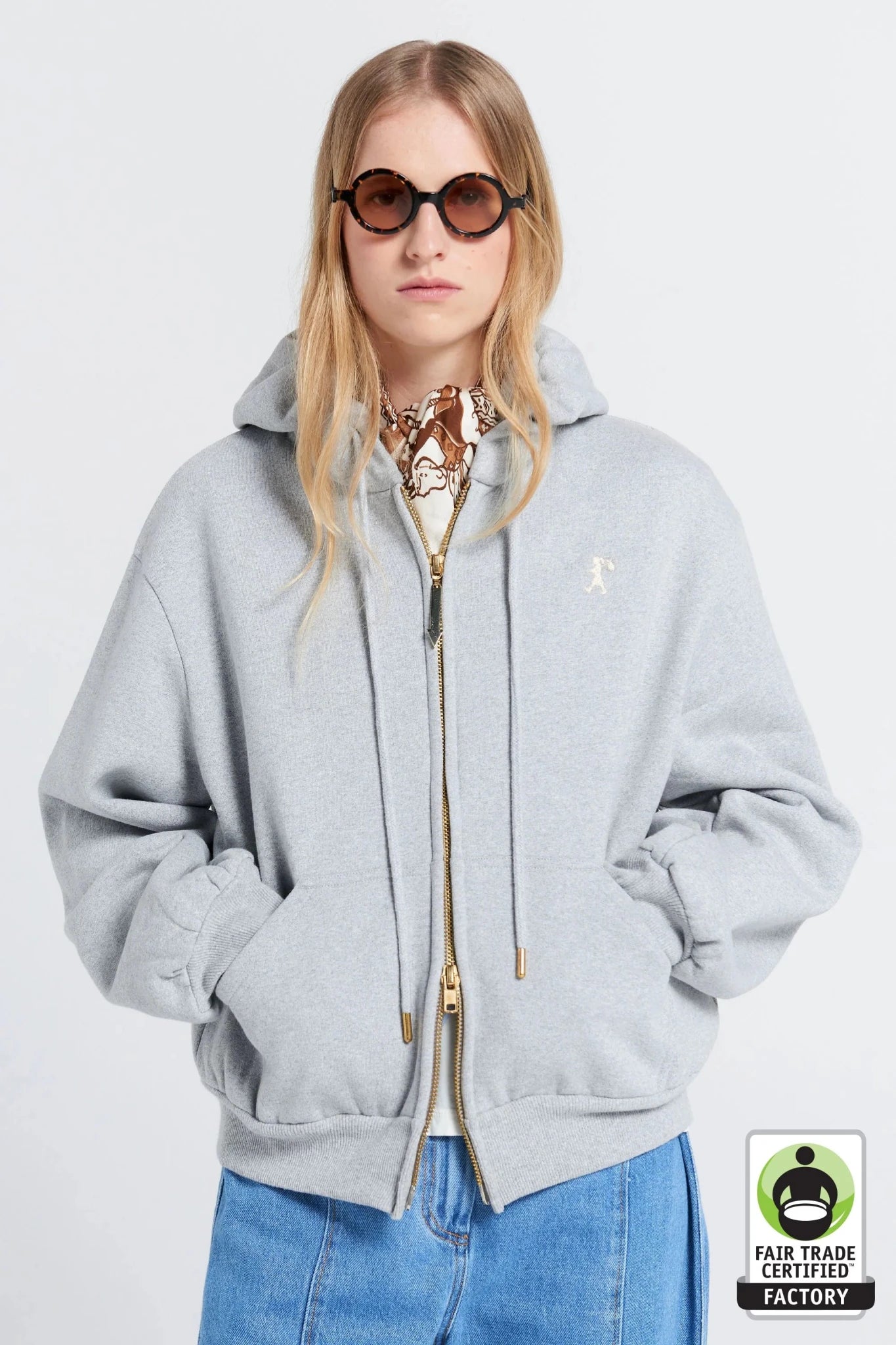 Karen Walker | Rocking Horse Cropped Oversize Hoodie | Grey Marle/Ecru | Palm Boutique