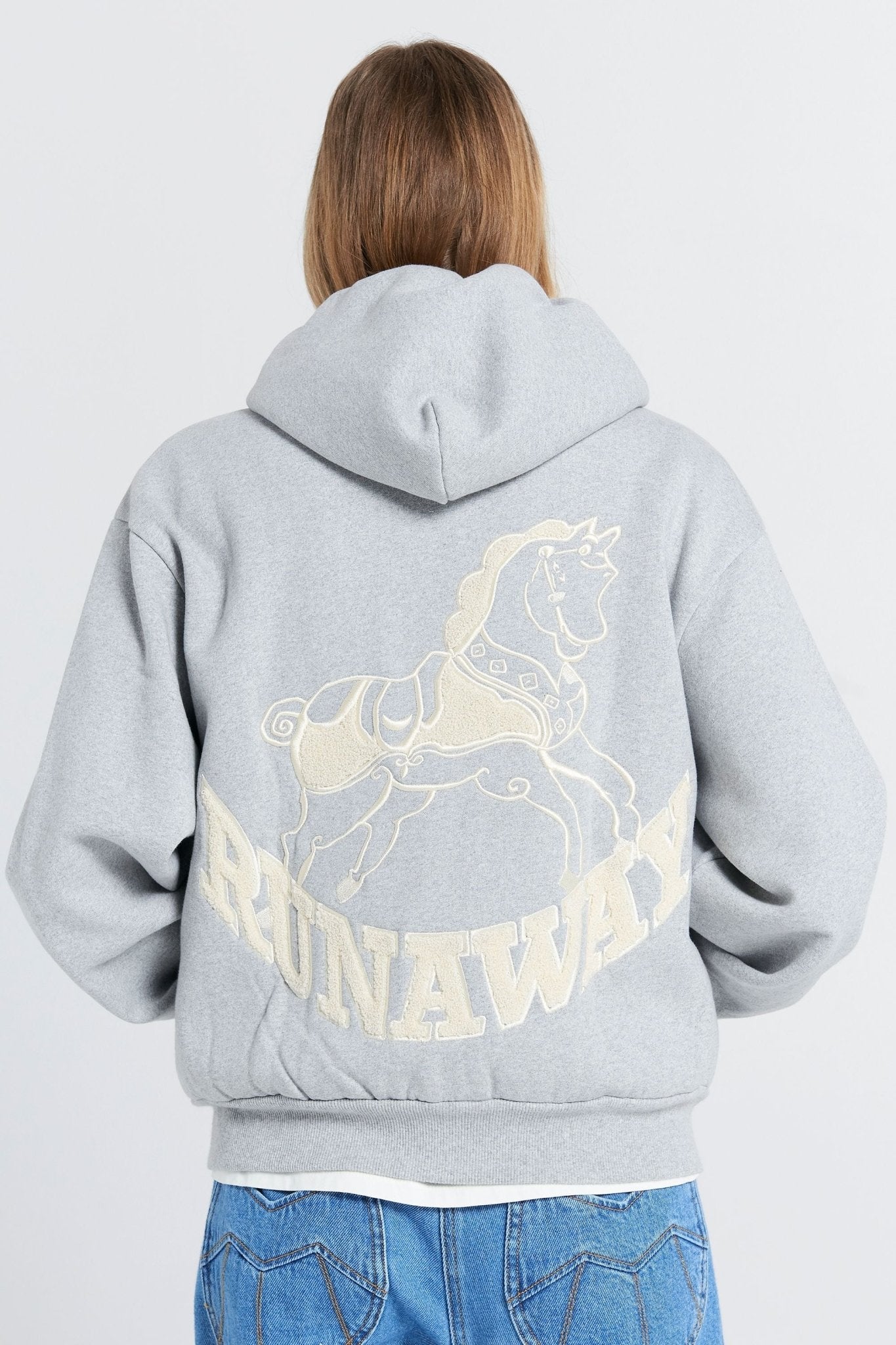 Karen Walker | Rocking Horse Cropped Oversize Hoodie | Grey Marle/Ecru | Palm Boutique