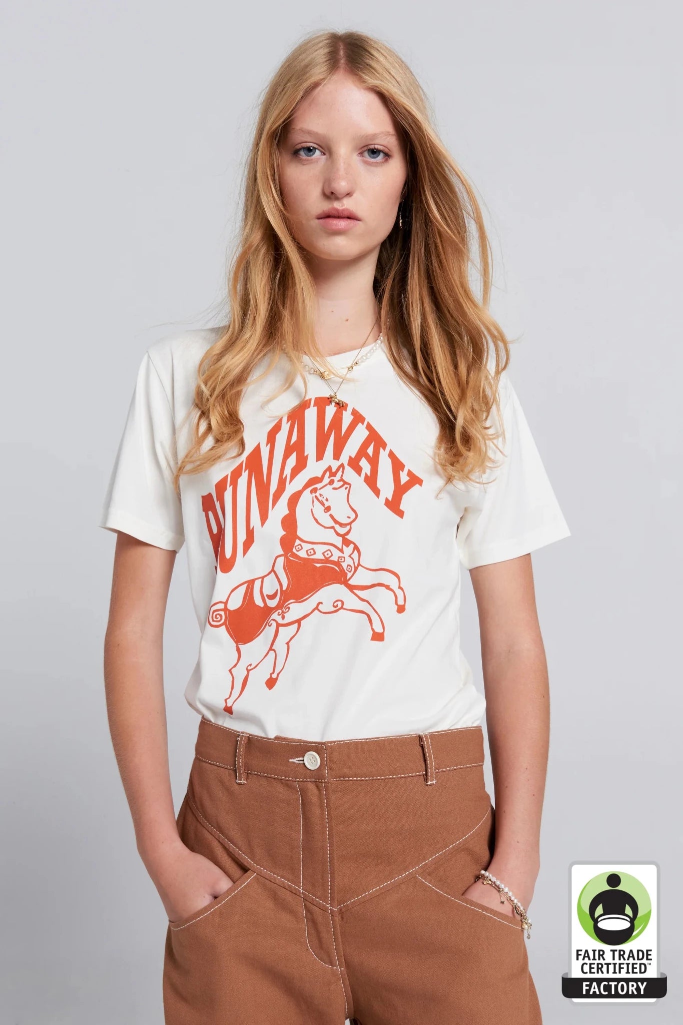 Karen Walker | Runaway Carousel Organic Cotton T-shirt | Ecru Tangerinie | Palm Boutique