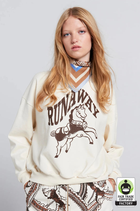 Karen Walker | Runaway Carousel Organic Crewneck Sweatshirt | Ecru Mocha | Palm Boutique