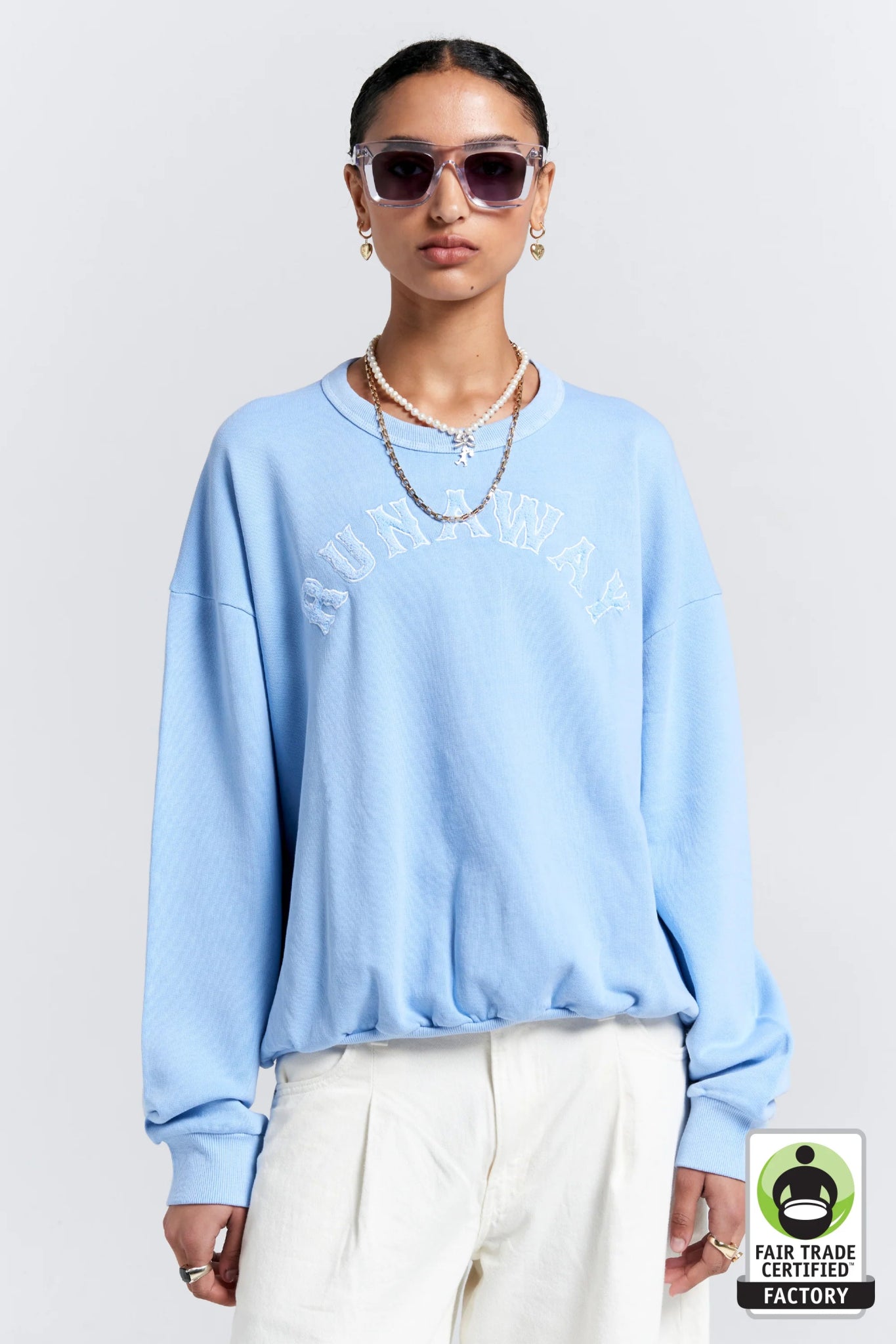 Karen Walker | Runaway College Cotton Crewneck Sweatshirt | Blue | Palm Boutique