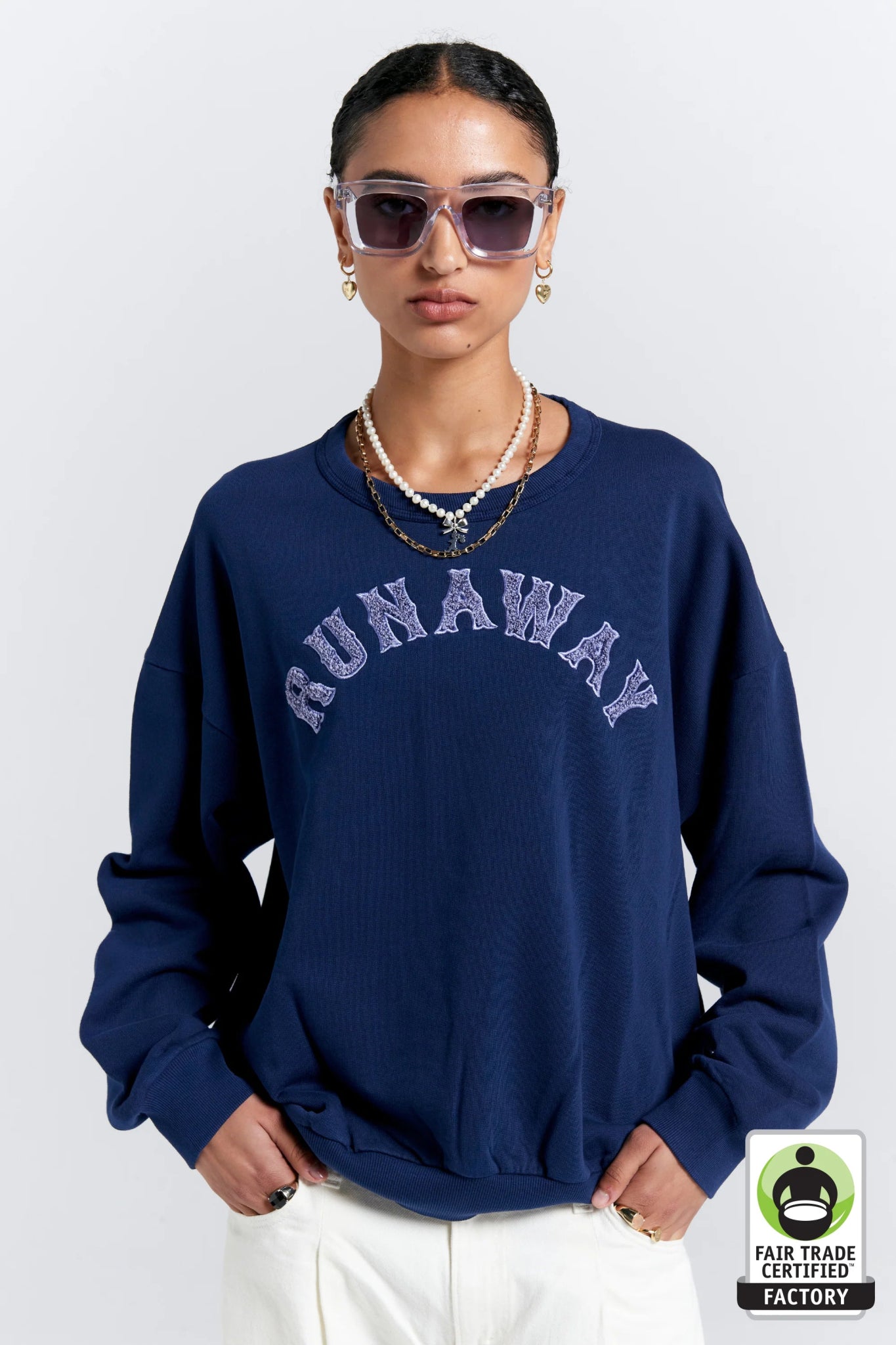 Karen Walker | Runaway College Cotton Crewneck Sweatshirt | Navy | Palm Boutique