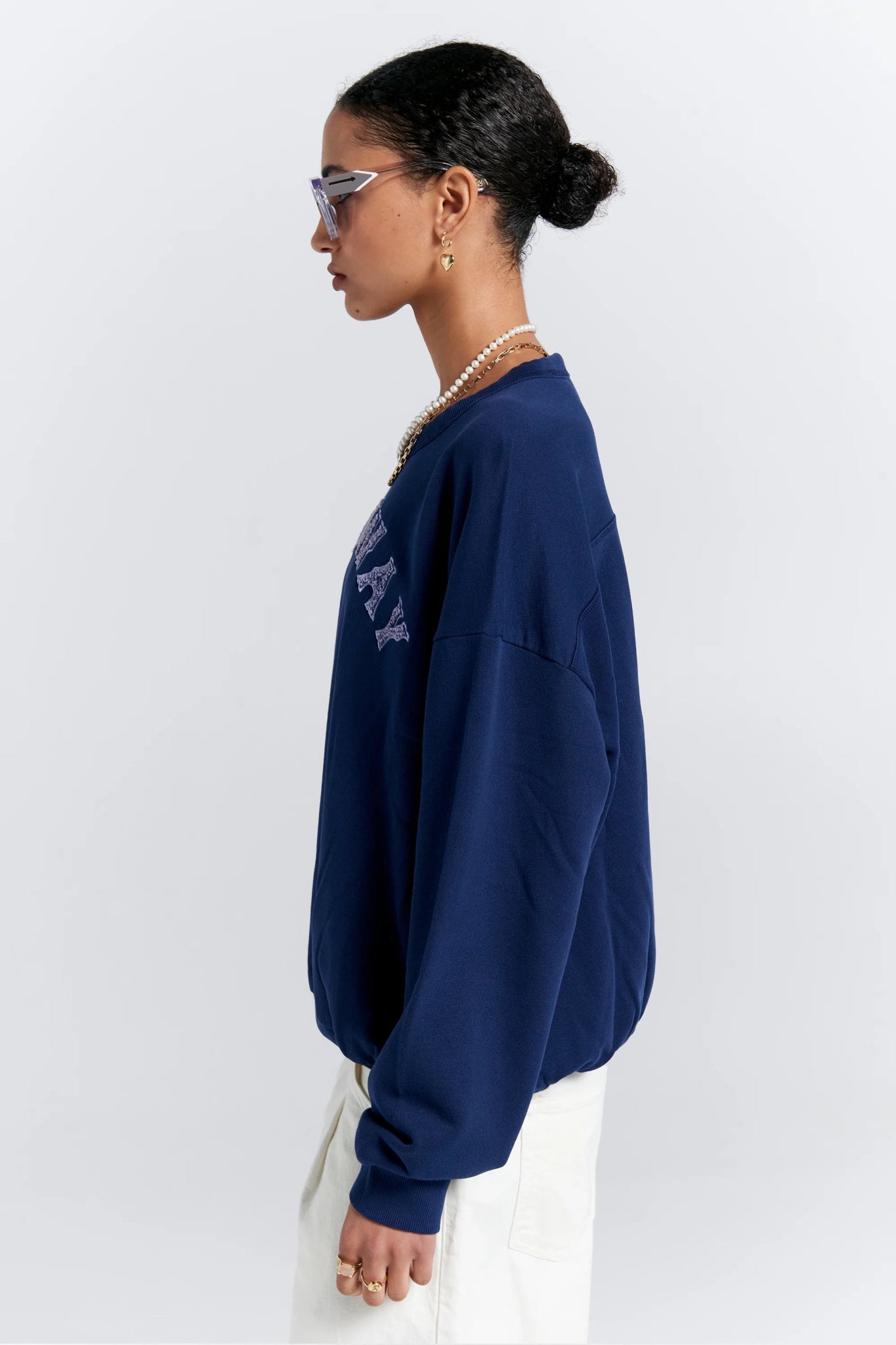 Karen Walker | Runaway College Cotton Crewneck Sweatshirt | Navy | Palm Boutique