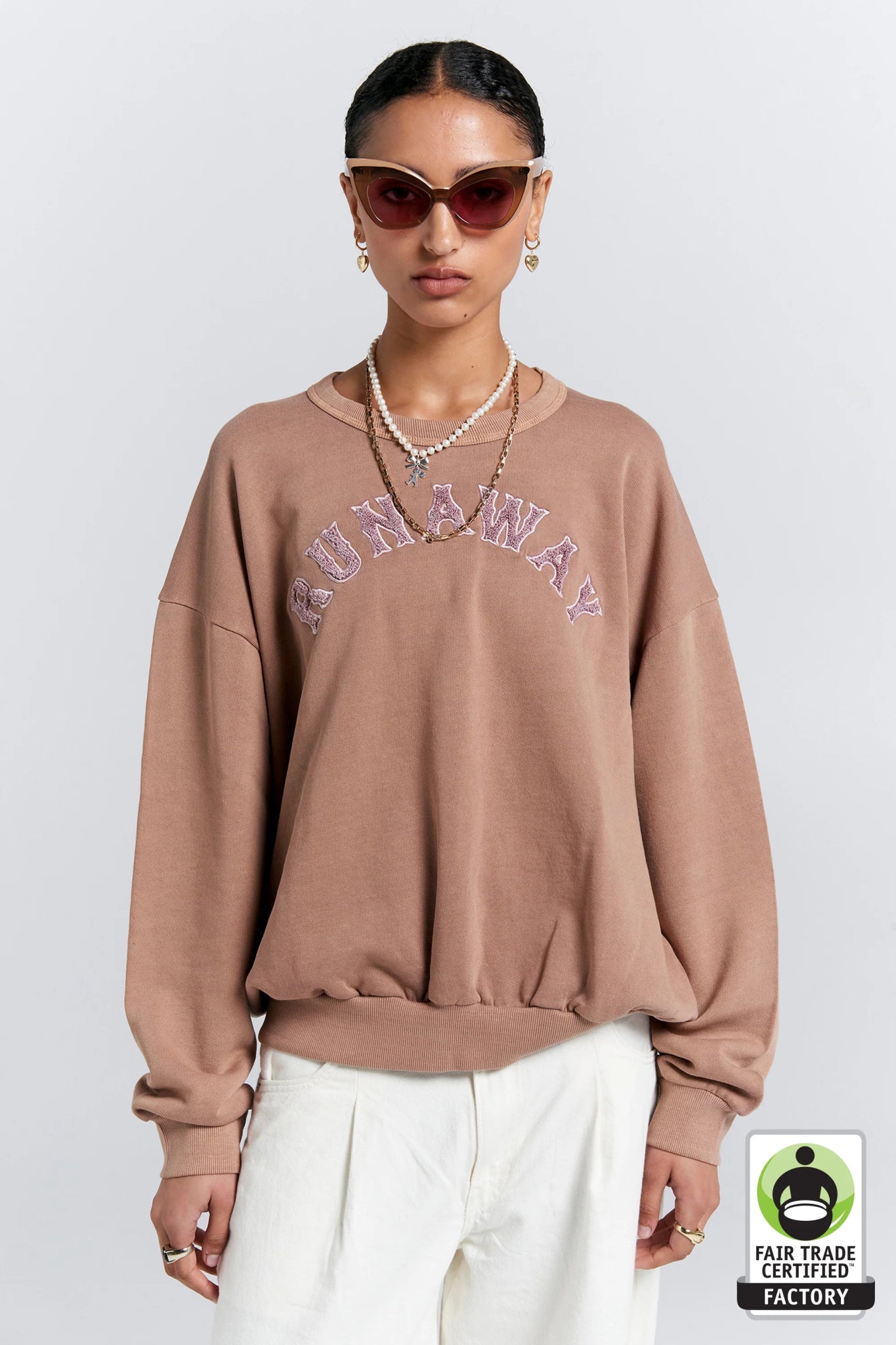 Karen Walker | Runaway College Cotton Crewneck Sweatshirt | Taupe | Palm Boutique
