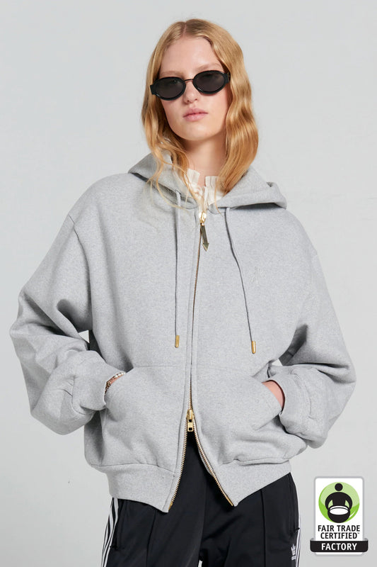 Karen Walker | Runaway College Cropped Oversized Hoodie | Grey Marle | Palm Boutique