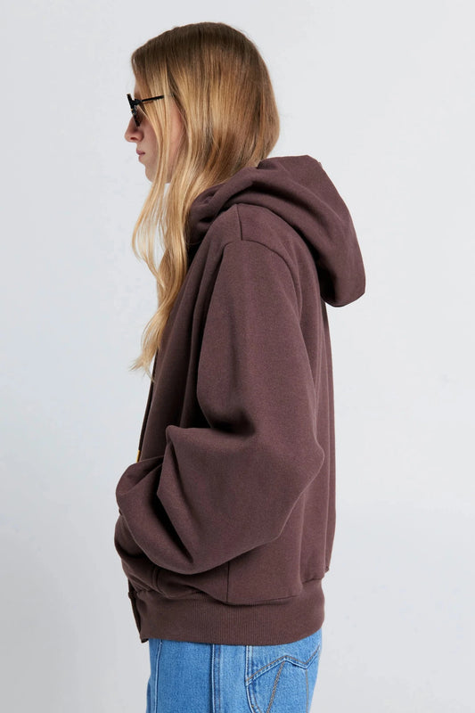 Karen Walker | Runaway Girl Cropped Oversize Hoodie | Chocolate Brown | Palm Boutique