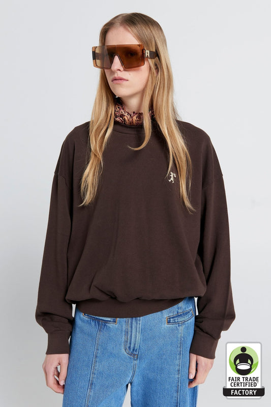 Karen Walker | Runaway Girl Organic Cotton Crewneck Sweatshirt | Chocolate Brown | Palm Boutique